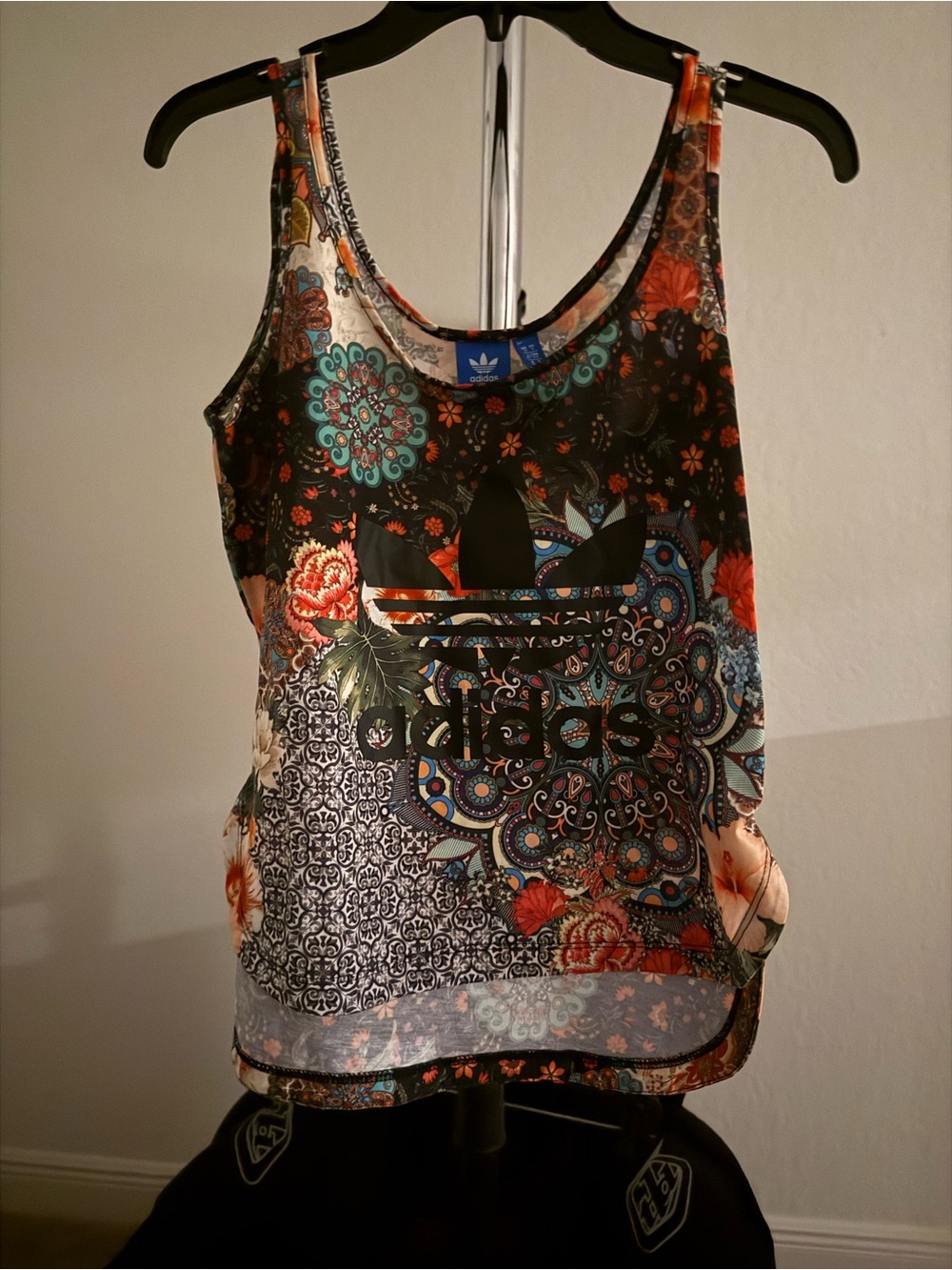 adidas Black Tank Top with Multicolor Floral Mandala Print